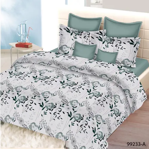 Flower-plant - Double Bed Printed Cotton Bedsheet and Comforter Set