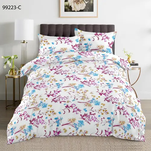Orchid - Double Bed Printed Cotton Bedsheet and Comforter Set