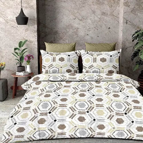 v-type-print - Vision Double Bed Printed Cotton Bedsheet