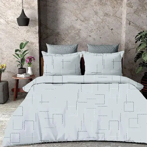 Light Square - Vision Double Bed Printed Cotton Bedsheet